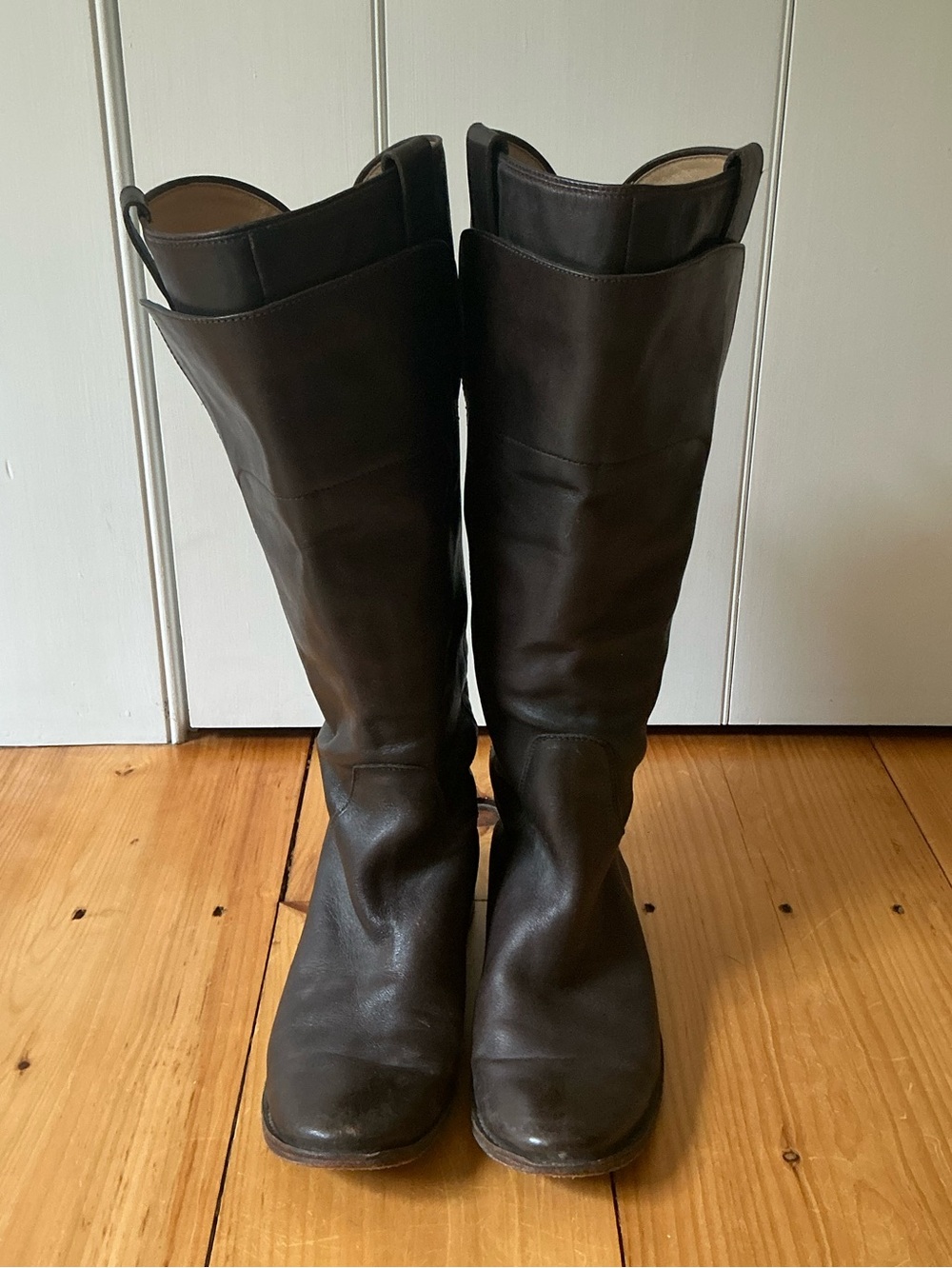 FRYE DARK BROWN LEATHER PAIGE TALL RIDING BOOTS - SIZE 8.5B